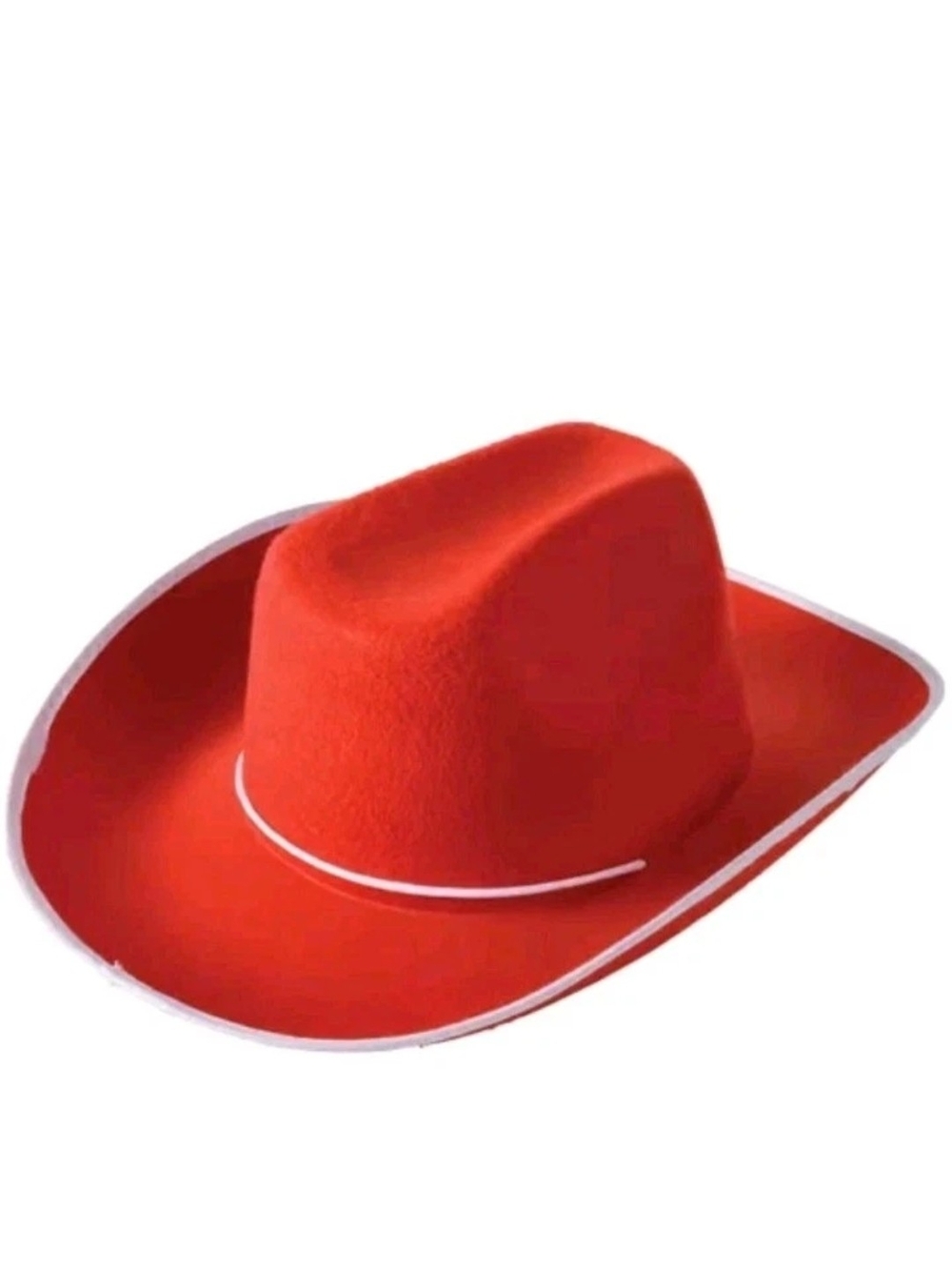 Cowboy Hat Red Felt White Trim Cord Adult Western Rodeo Party Costume Halloween